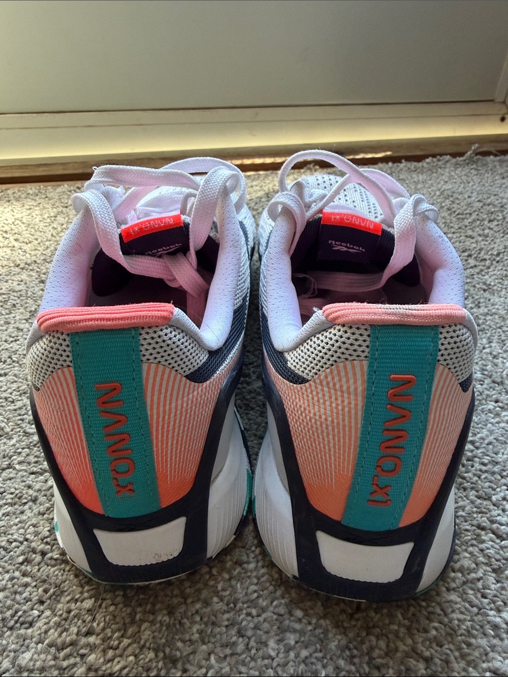 Reebok NanoX1  Women's White Navy & Coral Sneakers - Picture 3 of 6